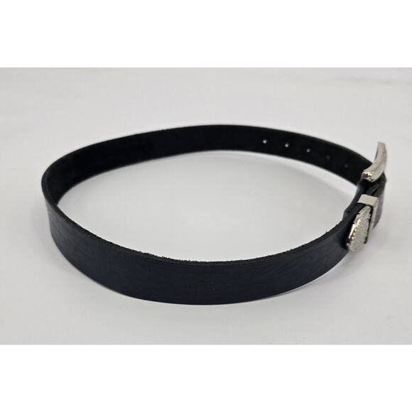Vintage Black Leather Western Belt Silver Long Horn Engraved Buckle Cowgirl Y2K main image 4